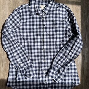 J. Crew Women’s Navy and White Gingham Button-Down Shirt 100% Cotton Size M